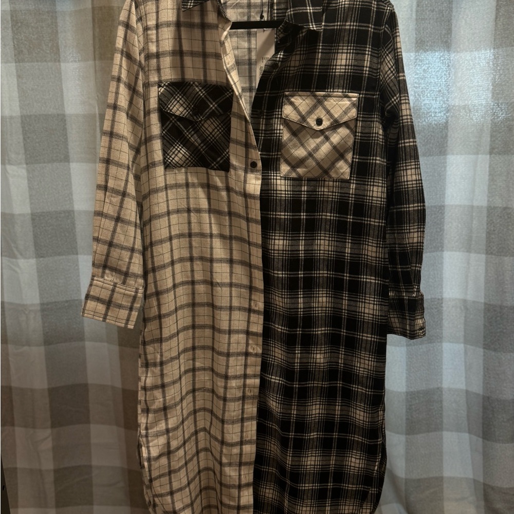 Plaid Button-Up Shirt Dress